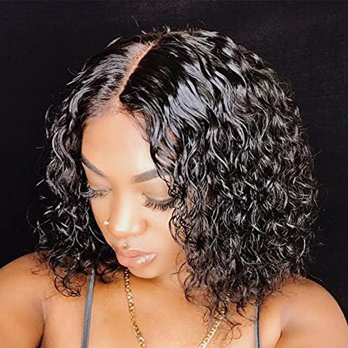 WIGIRLS Short Bob Wig Brazilian Remy Hair Curly Lace Front Human Hair Wigs Bleached Knots for Black Women Natural Color Lace Wig King 150% Density,14INCH