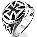INBLUE Men's Stainless Steel Ring Silver Tone Black Cross Size10