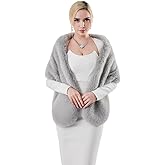 AMTFBY Women's Faux Fur Wrap Cross Shawl For Winter Evening Party Cape