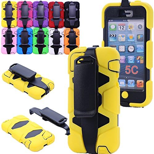 Generic For iphone 5C Rubber Case, Defender Series Heavy Duty Army Military Grade Shock-absorbing Weather Shatter-resistant Extreme Impact Hybrid Built-in Screen Protector Camo Hunter Case With Belt Clips/Holster For iphone 5C Only (Not For iphone 5/5s) (Yellow)