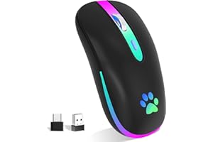 FUWANG Wireless Mouse, Rechargeable LED Wireless Bluetooth Mouse,Portable USB Optical 2.4G Wireless Bluetooth Two Mode Computer Mice with USB & Type-c Receiver(Black)