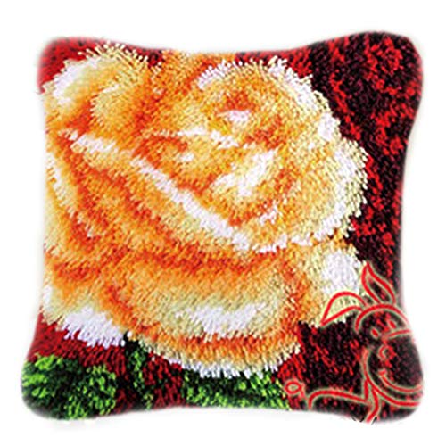 DIY Cushion Carpet Mat Latch Hook Rug Kits Cover Hand Craft Embroidery Pillowcase Crocheting Flower Handmade Baby Play Wedding Kids Parents Gift 16x16 Inch