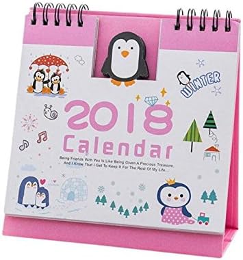 Yuchoi Cartoon Penguin Calendar 2018 Desk Calendar Desktop Table Calendar(Pink)