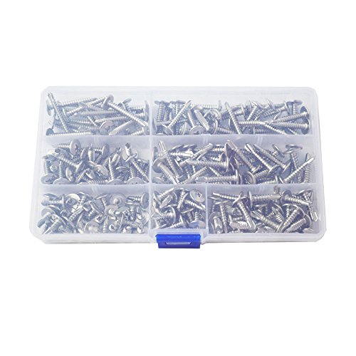Wafer Head Self Drilling Pan Truss Head Washer Philips Sheet Metal Tek Modified Self Driller Self-Tapping Metric Screws Assortment Kit 304Stainless Steel 195pcs,(#8 #10)