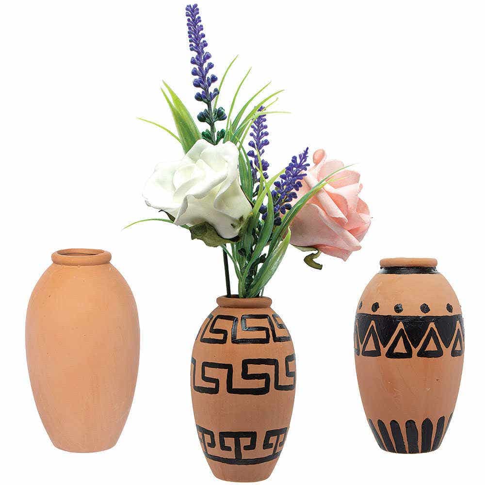 Baker Ross FC907 Mini Terracotta Vases - Pack of 4, Flower Pot Painting for Kids, Crafting Kit for Kids