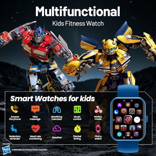 Transformers Reloj Inteligente Niños Hombre Mujeres, 1.83'' HD IP68, Llamadas-Bluetooth, con el Asistente de Voz, Monitoreo de Salud Calorías Sueño Podómetro, Música Notificaciones de Mensajes, Azul