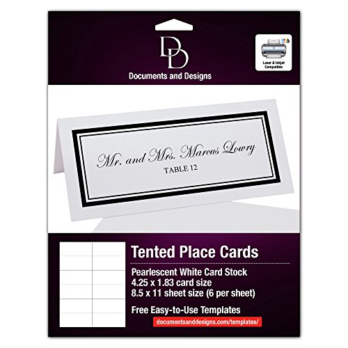 Documents and Designs Double Line Border Easy Print Place Cards, Pearl White, Black, Set of 75 (13 Sheets)