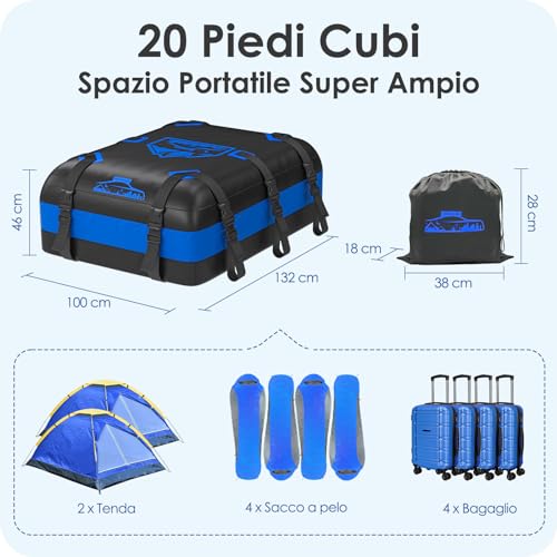 Rymopuey 20Cu.Ft/566L Car Roof Box, Waterproof 1000D Blue, Car Roof Box with Non-Slip Mat, 10 Straps, Car Roof Box and Folding Car with or without Luggage Rack