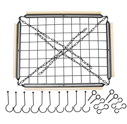 Soduku Pot Pan Rack with Shelf Grid, Ceiling Mounted Hanging Multi-Purpose Wood & Metal Cookware Hanger Organizer Kitchen Storage with 10 Hooks - Thumbnail 3