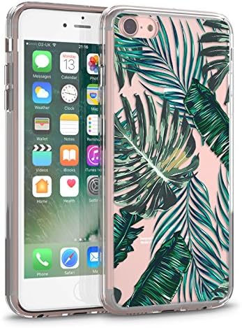 iPhone 8 Case, iPhone 7 Clear Case, CASESOCIETY Tropical Leaves Clear Design Printed on Transparent Hard Slim Plastic Case with TPU Bumper Rubber Protective Cover for Apple iPhone 7 and 8 (4.7 Inch)