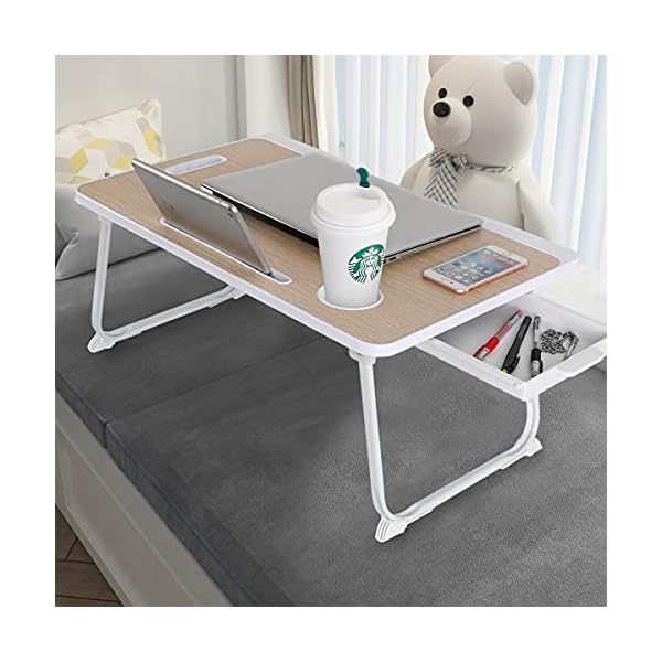 CHARMDI-Laptop-Bed-Table-Portable-Laptop-Bed-Tray-Table-Lap-DeskCouch-TableBed-DeskLaptop-Desk-Table-with-Handle-Desktop-Card-Slot-Cup-Slot-Side-Drawer-for-BedSofa-Gold CHARMDI Folding Laptop Bed Tables,Portable Laptop Stand for Bed,Laptop Table with Drawers,Foldable Legs and Reading…