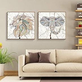 Framed Canvas Wall Art for Living Room, Bedroom Wood Panels Mammals Illustration Canvas Prints for Home Decoration Ready to Hang - 16"x16"x2 Panels
