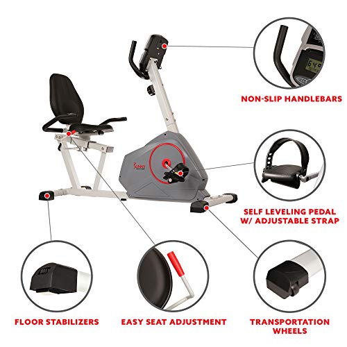 Sunny Health & Fitness Recumbent Exercise Bike with Silent