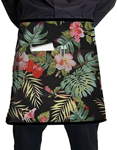 Unisex Hawaii Pattern Aloha Hawaii Half Waist Apron With Pocket Kitchen Cooking Restaurant Half Bistro Aprons For Chef, Baker, Servers, Waitress, Waiter
