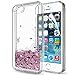 LeYi Compatible for iPhone SE Case (2016), iPhone 5S Case, iPhone 5 Case with 2pcs Tempered Glass Screen Protector for Girls Women, Cute Glitter Liquid Clear Protective Case for iPhone 5, Rose Gold