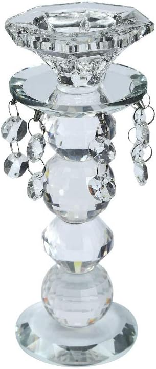 YataiTaper Crystal Tea Light Candle Holder With Hanging Beads Clear Crystal Candlestick Holder Tealight Candle Holder Stand For Party Wedding Coffee Table Centerpiece Votive Candle Holder Stand