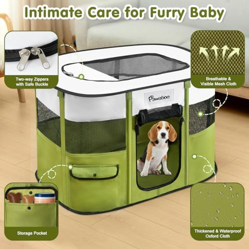 Parc Portable pour Chien en Tissu Oxford 600D, Vert d'Avocat