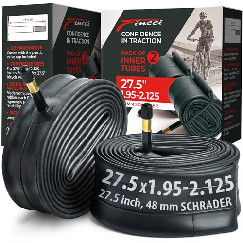 Fincci Inner Tube 27.5 x 1.95 – 2.125 Inch – Pair of MTB 27.5 Schrader Inner Valve 48 mm – Inner Tubes for Road, MTB Mountain Hybrid Bike Bicycle – Pack of 2