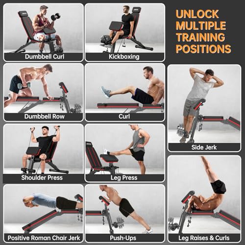 JOROTO Weight Bench Adjustable, Foldable Workout Bench Press, 453KG Load Strength Training Benches for Home Gym Full Body Workout, Roman Chair Dumbbell Bench