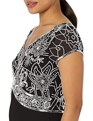 J Kara Women's Cap V-Neck Beaded Dress, Blush/Mercury 16 J Kara Women\u0027s Petite Cap Sleeve V-neck Beaded Top Gown Special Occasion  Dress, Grey⁄Mercury⁄Gun, 18 : : Fashion