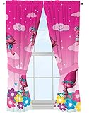 DreamWorks Trolls 2016 Rainbow Microfiber Window Panels Drapes Curtains and 24pc Rainbow Heart Sticker Sheet
