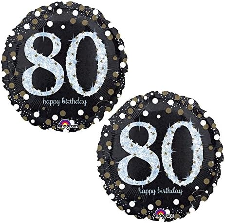 Happy 80th Birthday Party Foil 18" Balloons - Black, Gold and Silver (2 Pack)