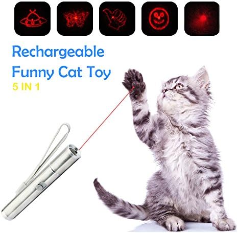 MeihuaTu Cat Toy Interactive Cat Chaser 5 in 1 Multi Pattern Funny Toys Stick LED Light Pointer Pet Training Tools,USB Rechargeable Kitten Toy for Catch Teasing by