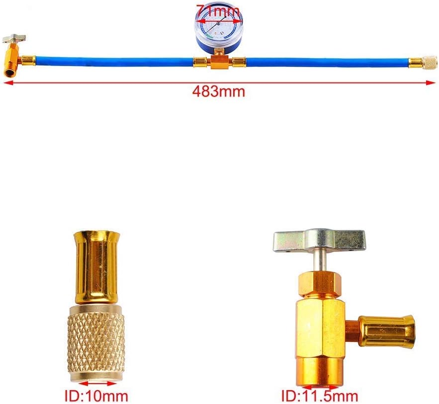 R134a Charging Hose with BPV31 Piercing Valve for Bullet, Refrigerant Can Tap with Gauge R134a can to R-12/R-22 port: Home Improvement