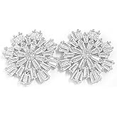 Crystal Snowflake Stud Earring for Women Ladies Xmas Sparkling Snowflake Zirconia Wedding Statement Flower Earrings Sterling Silver Post Elegant Winter Holiday Party Christmas Birthday Jewelry Gift