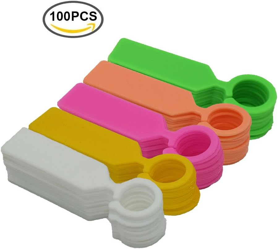 Ewinsun 100 PCS Plastic Plant Tree Branch Lables Hanging Ring Tags for Garden Markers,5 Colors 11x2.4cm
