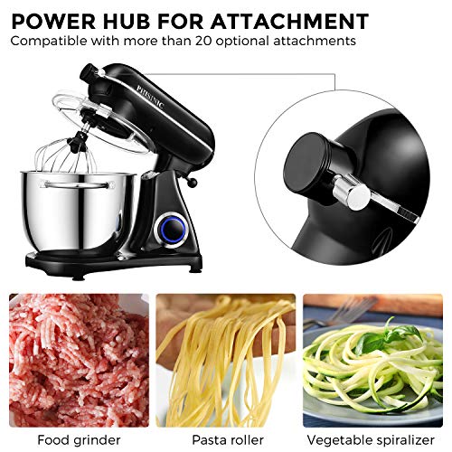 Robot Pâtissier Multifonctions de Cuisine, PHISINIC 6.5L 1800W Puissant, Métalique, Mixeur Batteur sur Scole, avec Batteur, Fouet, Crochet Pétrin (Noir)