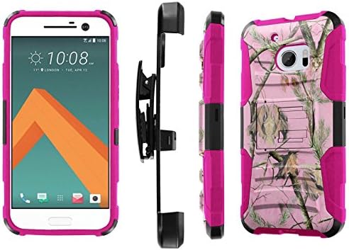 HTC 10 Case, [NakedShield] [Black/ Hot Pink] Heavy Duty Holster Armor Tough Case + [Screen Protector] - [Pink Hunter Camouflage] for HTC One M10 / HTC 10