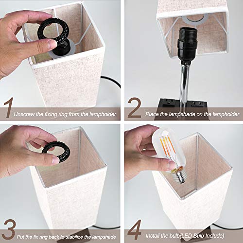 ZEEFO Touch Lamps, Nightstand Table Lamp Builtin Dual USB Charging Ports, 2 AC Outlet, Two