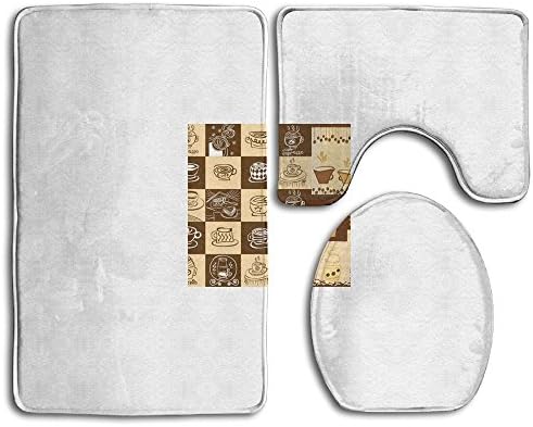 IIORUNJF Cate Square Pattern Bathroom Rug Set Includes Contour Rug Lid Toilet Cover Bath Mat