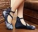AvaCostume Womens Embroidery Rubber Sole Summer Wedges Sandals Fashion Dress Shoes for Cheongsam, Blue, 39