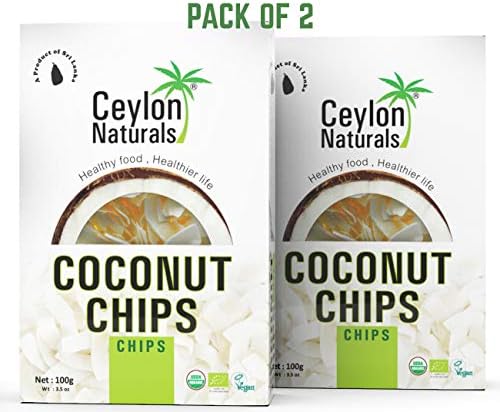 Ceylon Naturals Coconut Chips - Organic, Raw, Gluten Free & Unsweetened Coconut Chips, 3.5oz (Pack of 2).