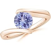 Angara Natural Tanzanite Solitaire Ring for Women | Bar-Set Solitaire Round Tanzanite Bypass Ring in 14K Solid Gold/Platinum | December Birthday, Anniversary, Gemstone Jewellery Gift