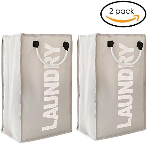 Macmon Portable Laundry Hampers with Handles Fitted in Bedroom Nook Dormitory Oxford Fabric Organize Storage Bags for Collecting Dirty Clothes Also A Reusable Shopping Bags(2 Pack Gray)