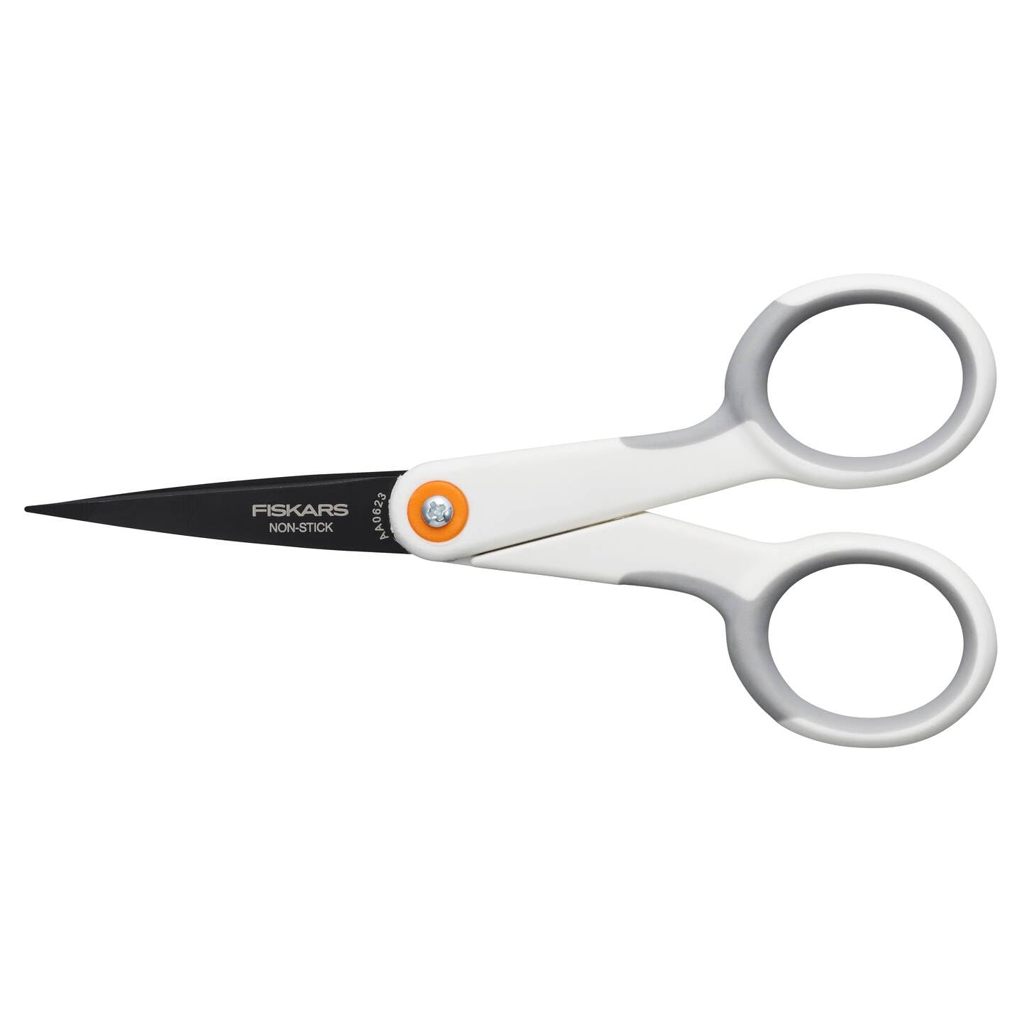 Fiskars micro-tip scissors for sticky craft materials, non-stick coated, 12.3 cm, stainless steel/plastic, white/orange, 1070025