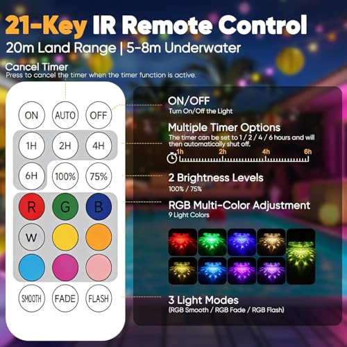Quntis Floating Pond Lights Solar Powered, 2Pcs Submersible Swimming Pool Lights with Remote and 16hours RGB Multicolor 12 Modes 360° Lightshow, IP68 Waterproof Underwater Lights for Bath Hot Tub Spa