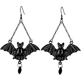 Balirek Gothic Bat Earrings Black Drop Dangle Earrings Black Earrings Crystal Halloween Jewelry for Woman