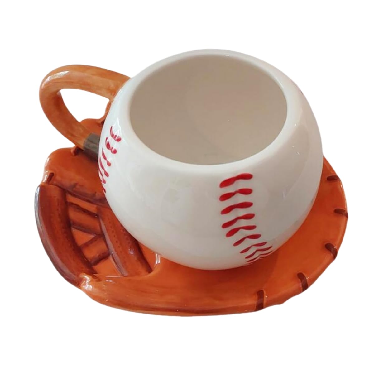 Photo 1 of FORLONG Ceramic Large Coffee Mug and Saucer set, 3D Handmade and Hand-painted Baseball and Gloves Design Tea Mug, 12oz