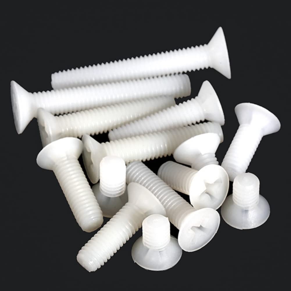 CONPHERON Nylon Phillips Cross Flat Head Machine Screws Bolts White Plastic Countersunk Screws M3x16 mm,100 pcs — image 1