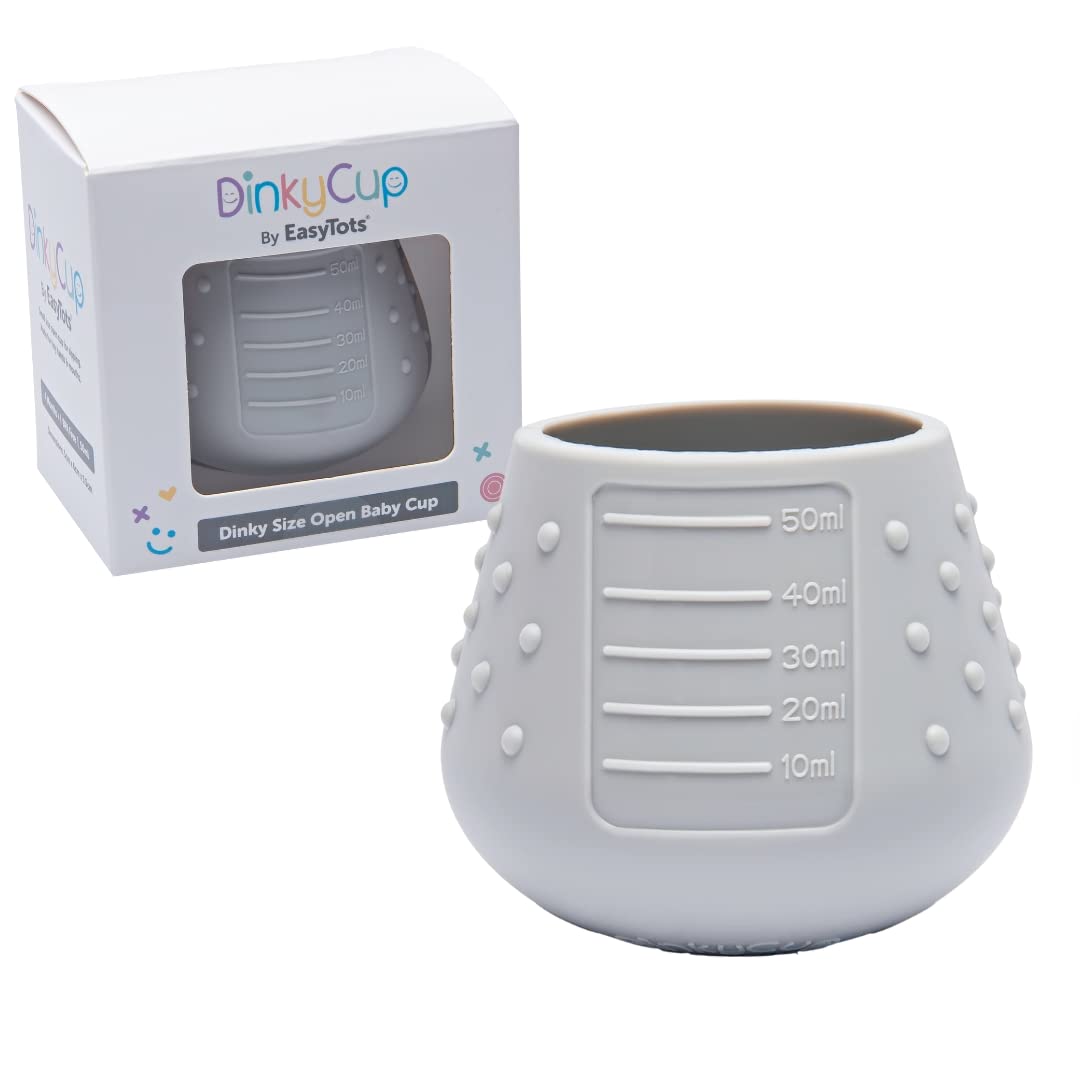 EasyTots DinkyCup 50ml | Open Re-Balancing Baby Cup | BPA Free Silicone | Use from 4 to 18 Months | Extra Small for Tiny Hands and Mouths | Perfect Weaning Sippy Cup (Cool Grey, 1 Pack)