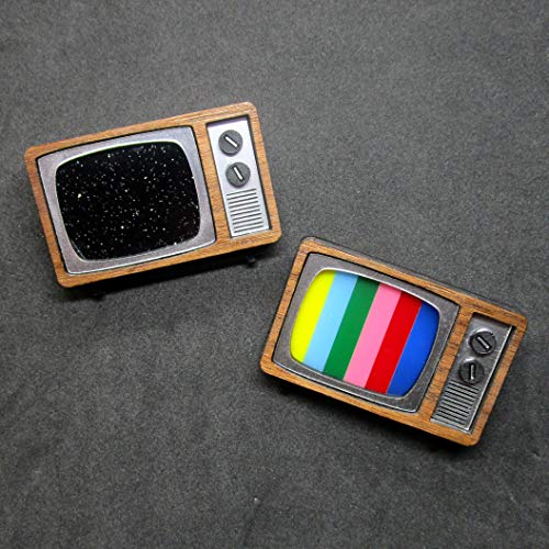 Retro CRT TV Broadcast SMPTE Color Test or Static Brooch Pin, Nostalgic Technology Jewelry - Thumbnail 2