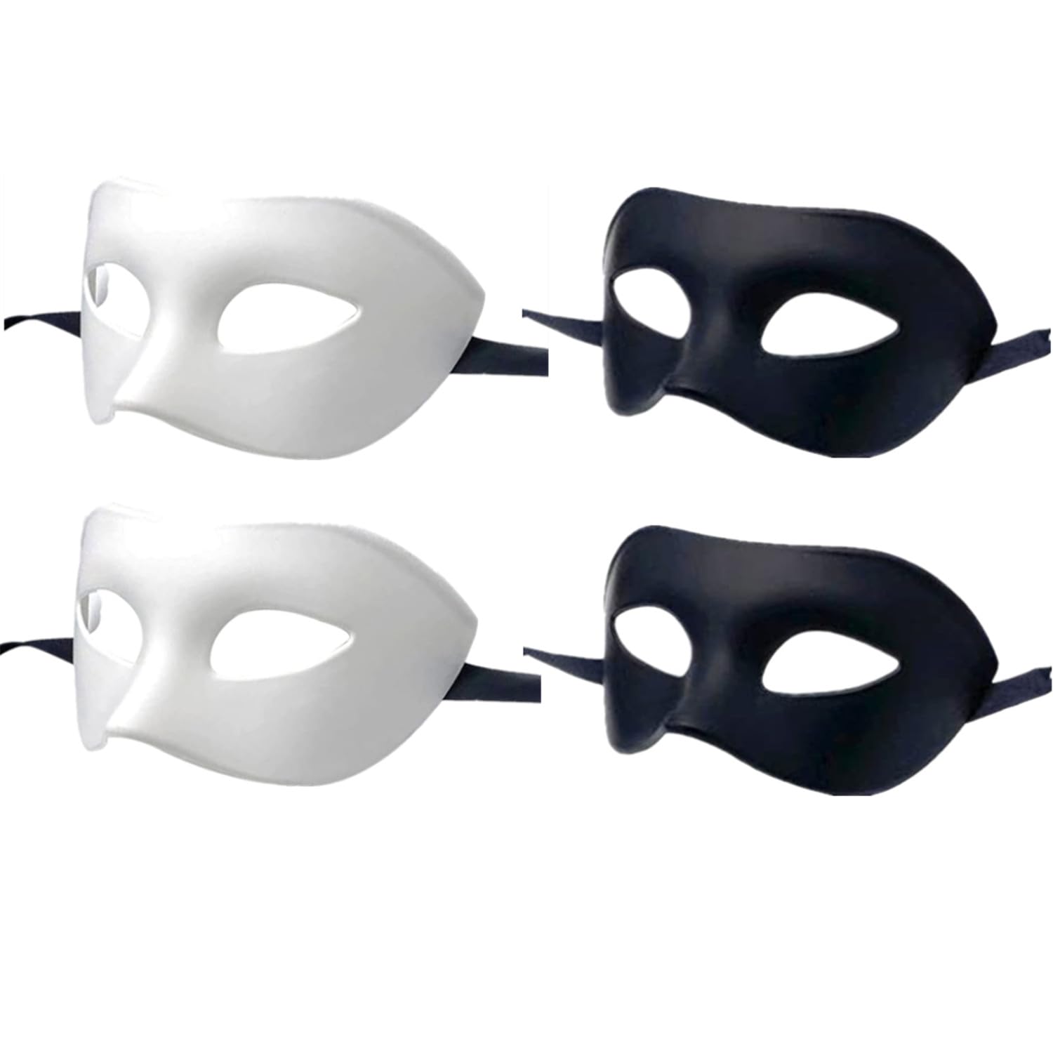LECMACY Men Women Masquerade Mask, High Elastic Bendable Plastic Half Face Eye Mask, Solid Color, Suitable for All Prom (2 White+2 Black)
