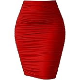 eoeoo Women's Ruched Sexy Bodycon Elastic High Waist Stretch Midi Pencil Skirt