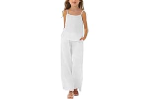 Teen Girls Linen Outfit Spaghetti Strap Camisole​ & Wide-Leg Pants 2026 Summer Fashion 2-Piece Set Lightweight Preppy Clothes