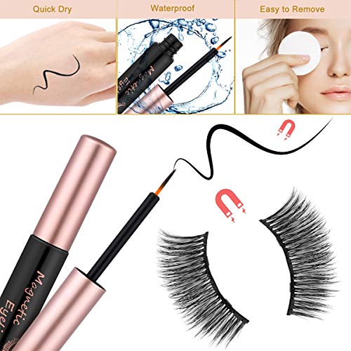 Brightup Magnetic Eyelashes with Eyeliner Kit, 10 Pairs 3D Natural Look Reusable False Magnetic lashes Set, 2 Tubes Long Lasting Magnetic Eyeliner 10 mL with Tweezers (No Glue Needed), Ideal For Gift