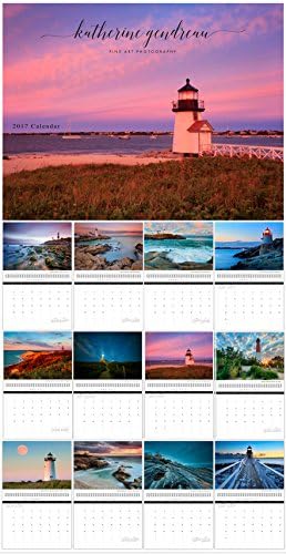 2017 Wall Calendar, Lighthouse Photography Calendar, Maine, Martha's Vineyard, Nantucket, Cape Cod, Rhode Island, New York, New Jersey, Lighthouses Photo Calendar